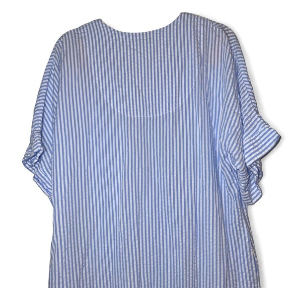 Eileen West Striped Seersucker Caftan Nightgown Blue White Pockets Size Medium - Picture 7 of 11